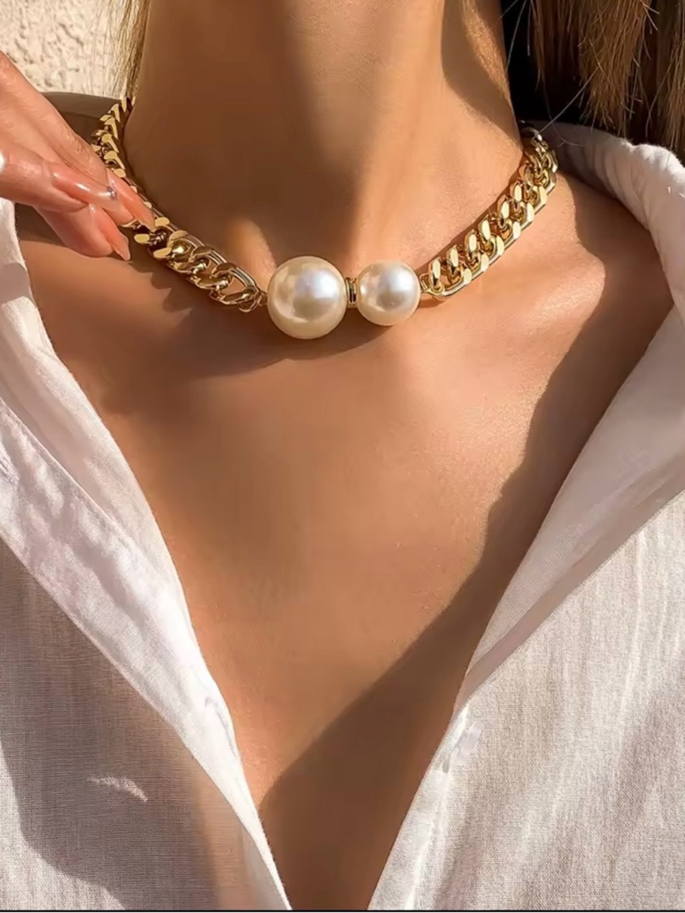 Anthropologie Gold Chain Choker with Pearl Accents
